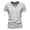 100% Cotton V-neck Men T-shirt Fitness Sports Running Slim Fit Soild T-shirts Male Tops Tees Summer Short Sleeve T Shirt For Men