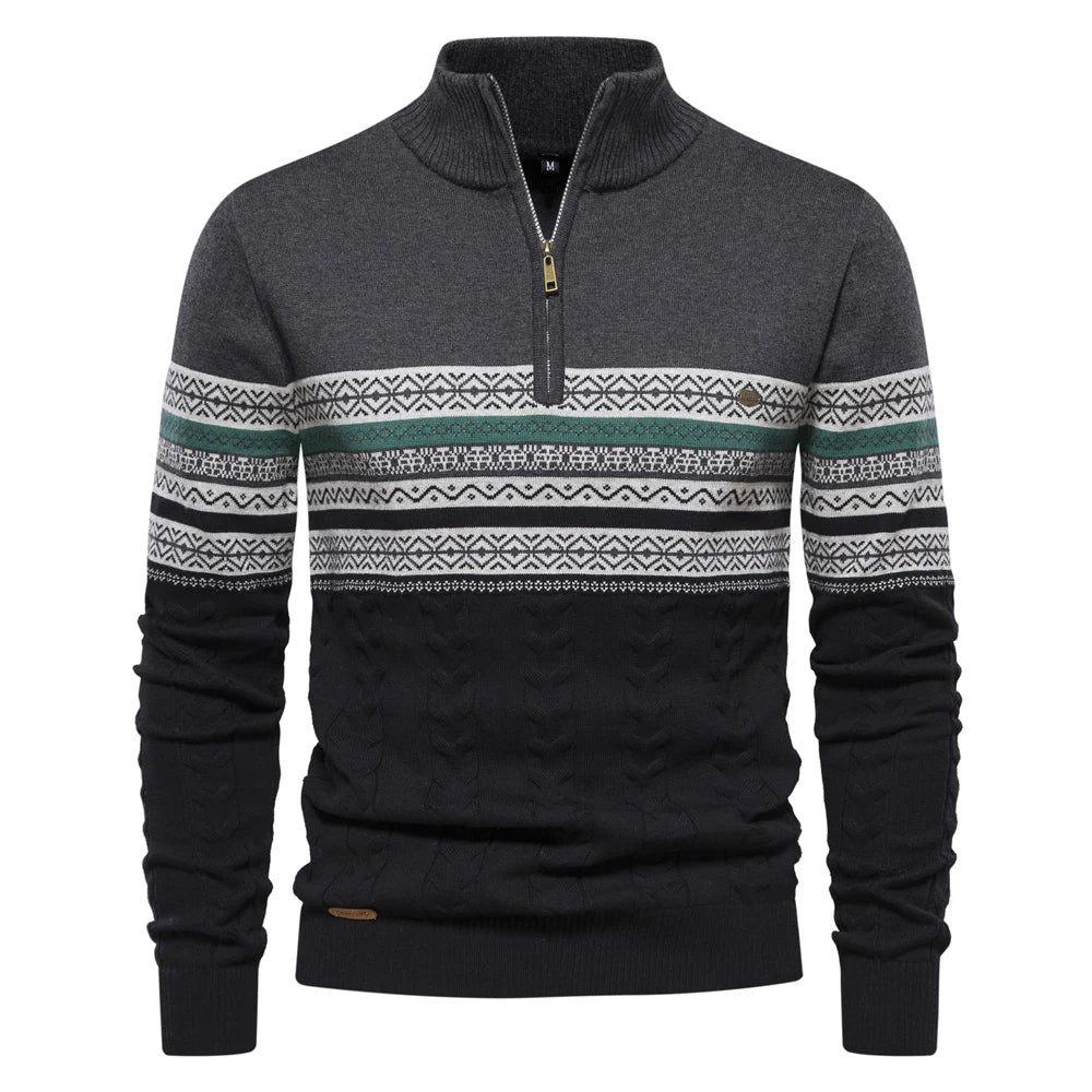 New Autumn High Quality Zipper Pullers Men Warm Winter Cotton Sweaters for Men Ethnic Patterns Casual Mens Sweater