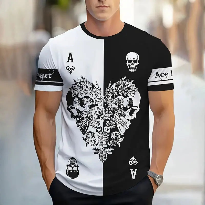 Summer New Men's T-shirt Fashion Simple Gradient Printing Short-sleeved Tops Men's Breathable Round Neck Short-sleeved Clothing