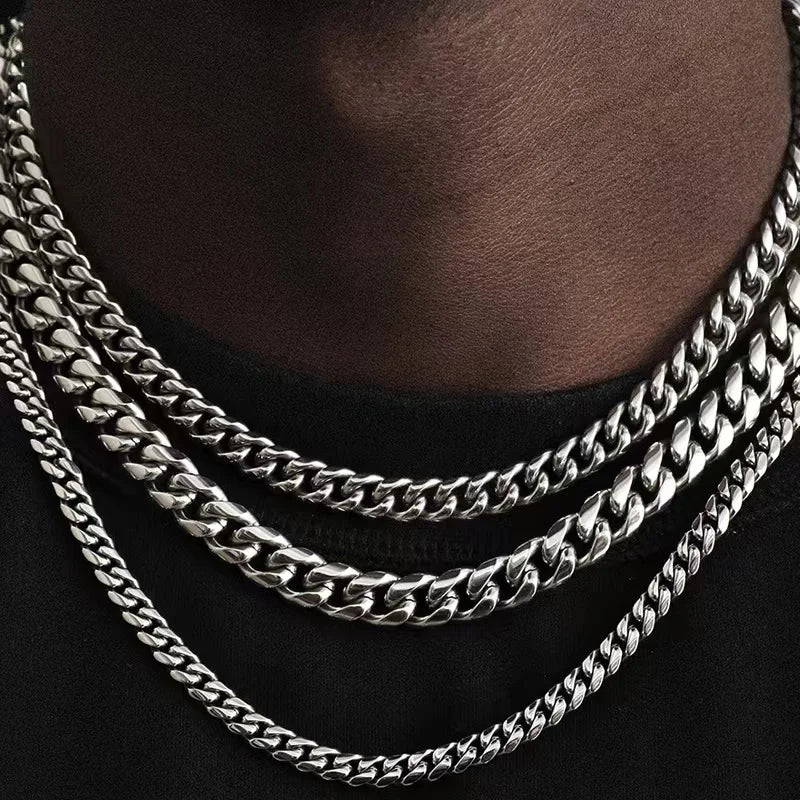 Basic Punk Stainless Steel 3,5,7mm Curb Cuban Necklaces For Men Women Black Gold Color Link Chain Chokers Solid Metal Jewelry