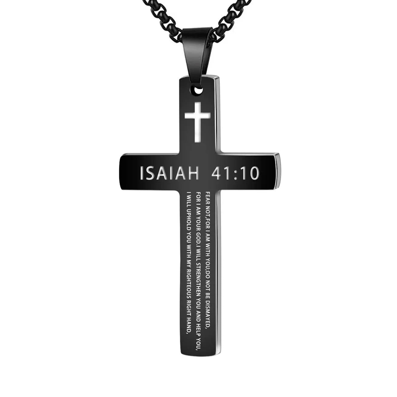 1PC 304L Stainless Steel Bible Verse Necklace for Men Jesus Cross Necklace Men Spiritual Jewelry