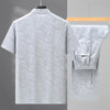 Summer New Fashion Printed Cotton Short Sleeve Suit Men's Casual Relaxed Comfortable Breathable Silk Two-Piece Set M-4XL