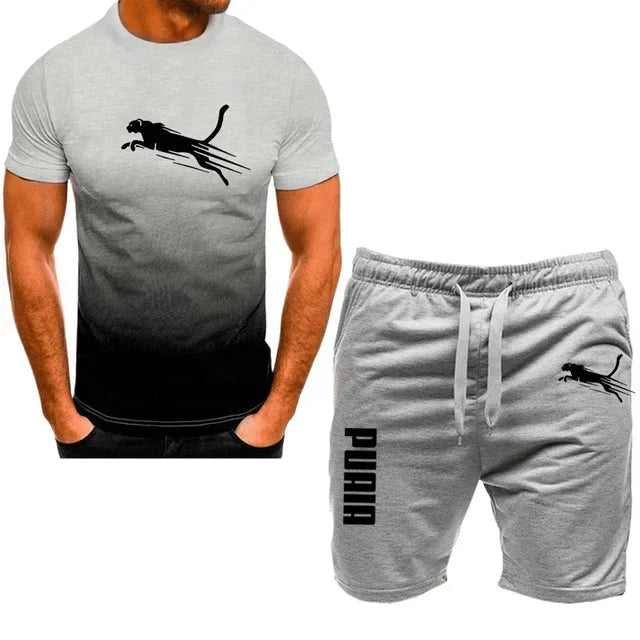 sportswear fitness set running suit casual T-shirt+shorts set breathable jogging sportswear 2-piece set for men