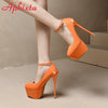 Disco Dance Pumps Women 5.5cm Platform Girding Buckle 16cm Super High Thin Heels