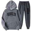 BROOKLYN USA Autumn Winter Popular Mens Tracksuit Zipper Hooded Sweatshirt Suit Casual Warm Jacket Coat+Jogging Sweatpants