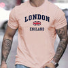 Summer men's 100% pure cotton casual loose fit plus size London England pattern printed round neck short sleeved T-shirt top