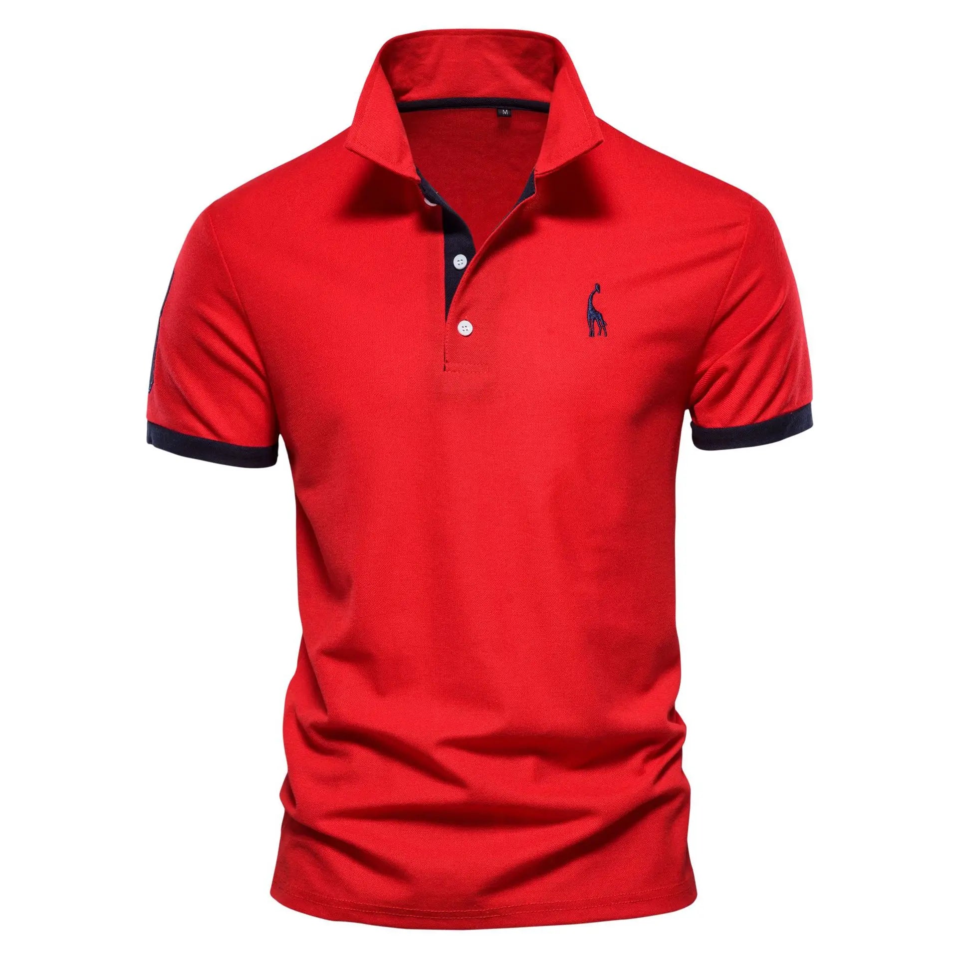 New Solid Color Summer Short-sleeved Men's Polo Shirt Casual Deer Embroidered Top Outdoor Slim Thin T-shirt