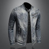 Vintage Denim Jacket With Zip Stand Up Cotton Slim Fit Outwear Man Fashion Casual Windbreaker Male Clothes Winter Jacket Men