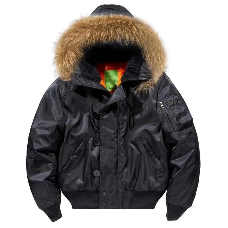 Military Fur Collar Hood Warm Tactical Bomber Winter Jackets Men Hooded N2B Outwear Coats Windproof Flight Pilot MA-1 Jackets