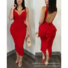 Elegant Sexy Evening Party Dress New Women's Backless Ruffles Patchwork Dress Women's Spaghetti Strap V-neck Slim Fit Dress