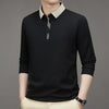 Men's Long Sleeve Turn-down Collar Waffle T-shirt Business Casual Polo Shirt Tee