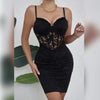 Black Sleeveless Backless Y2k Skirt Crop Floral Lace Sexy Hollowing Mesh See Through V-Neck Bodycon Hotsweet Party Dress