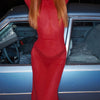 Women See Through Bodycon Long Dress Long Sleeve Mesh Sheer Maxi Dress Cross Tie Up Backless Club Party Dress Maxi Dress