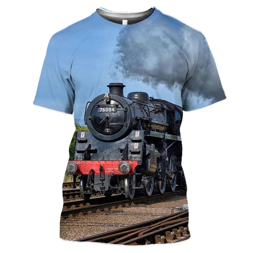 New Vintage Train Pattern 3D Print Summer Men's O-Neck T-shirt Casual Short Sleeve Fashion trend T-shirt Men's Street Clothing