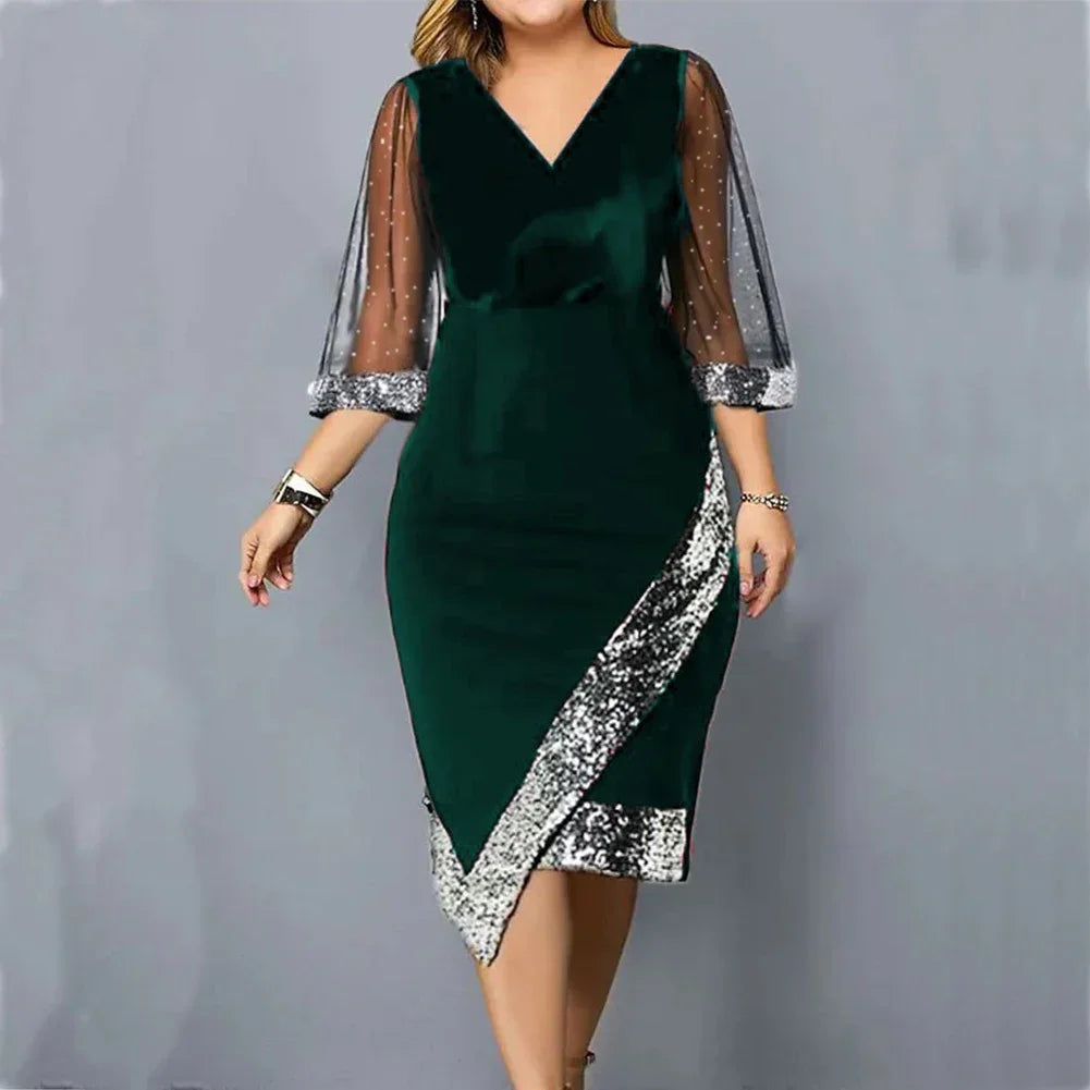 Spring Dress Dress Daily Work Autumn Summer Brand New V-Neck Cocktail Party Ball Gown Velvet Bodycon Dress Comfy