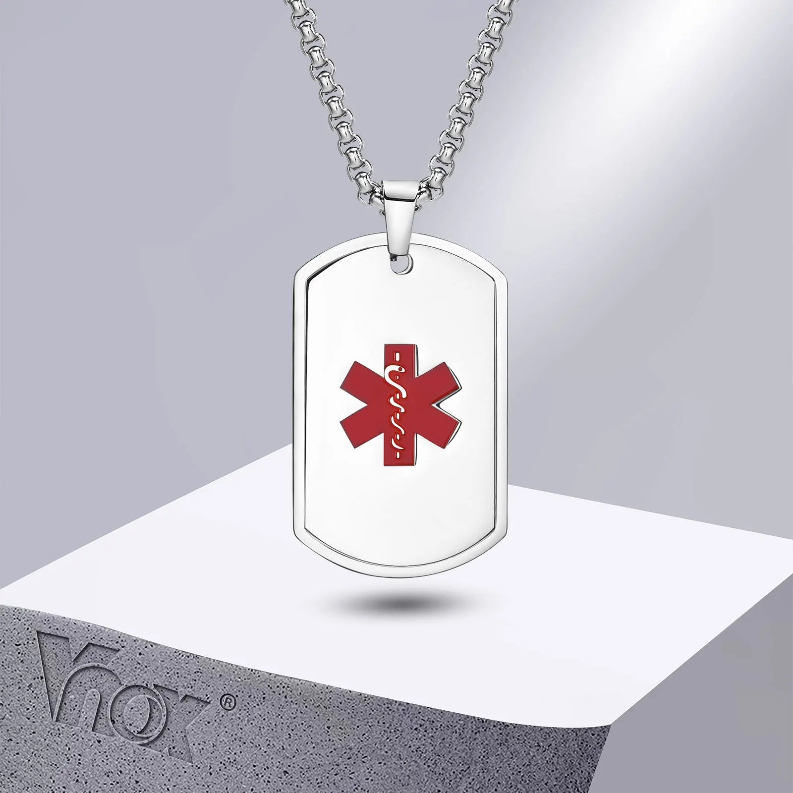 Vnox Medical Alert ID Necklace for Men Women,Anti Allergy Stainless Steel Dog Tag Pendant Collar,Father Day Birthday Party Gift