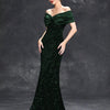 Mgiacy Line neck pleated tint sequin velvet fishtail Dress Evening Gown Ball dress Party dress Bridesmaid dress