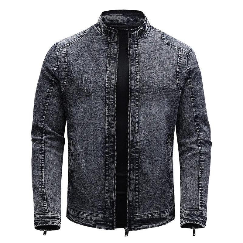 ABOORUN Fleece Denim Jacket Men Streetwear Motorcycle Biker Coats Slim fit Jackets Male Clothes