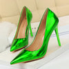 Women High Heels Blue Green Valentine Pumps Luxury Glossy Stiletto Wedding Bridal Nightclub Fashion Simple Solid Color 1829-2