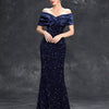 Mgiacy Line neck pleated tint sequin velvet fishtail Dress Evening Gown Ball dress Party dress Bridesmaid dress