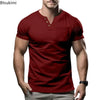 Short-sleeved V Neck T-shirts Fashion Simple Casual Pullover Tops Solid Breathable Sport Fitness Tees for Men