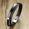 2024 Trendy Men Leatherwear Weave Bracelet Leisure Color Contrast Stainless Steel Bangle