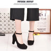 Spring Women Pumps Flock Sweet Thick High Heels Ankle Strap Female Platform Classic Round Toe Dress Cute Shoes Ladies Footwear