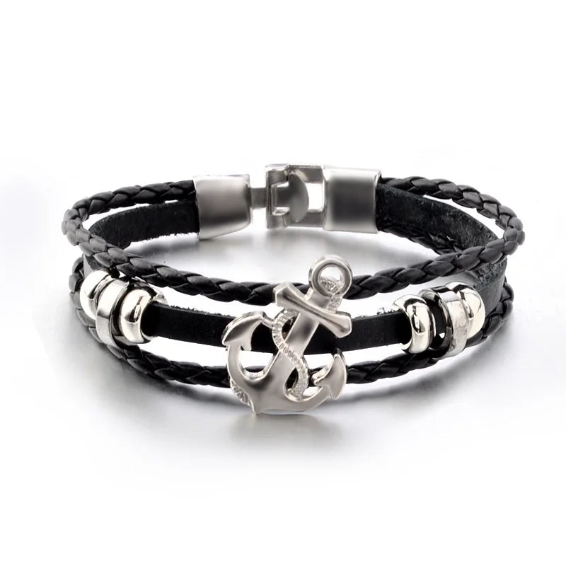 Trendy Multilayer Leather Braided Bracelets Anchor Viking Men's Bracelet Jewelry New Fashion Vintage Punk Accessorie Party Gifts