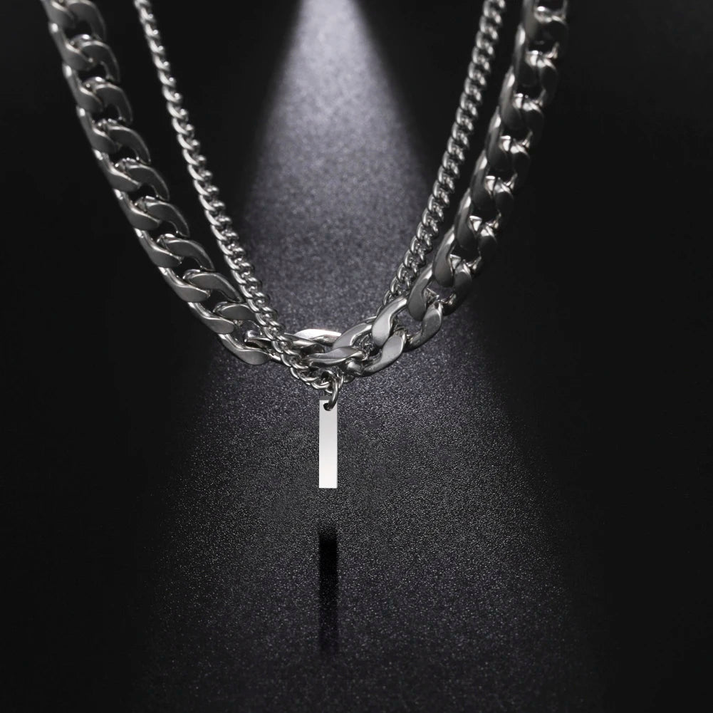 Stainless Steel Double Layer Necklaces for Men Women Simple 26 Letter Pendant Necklace Fashion Women's Jewelry for Party Gift