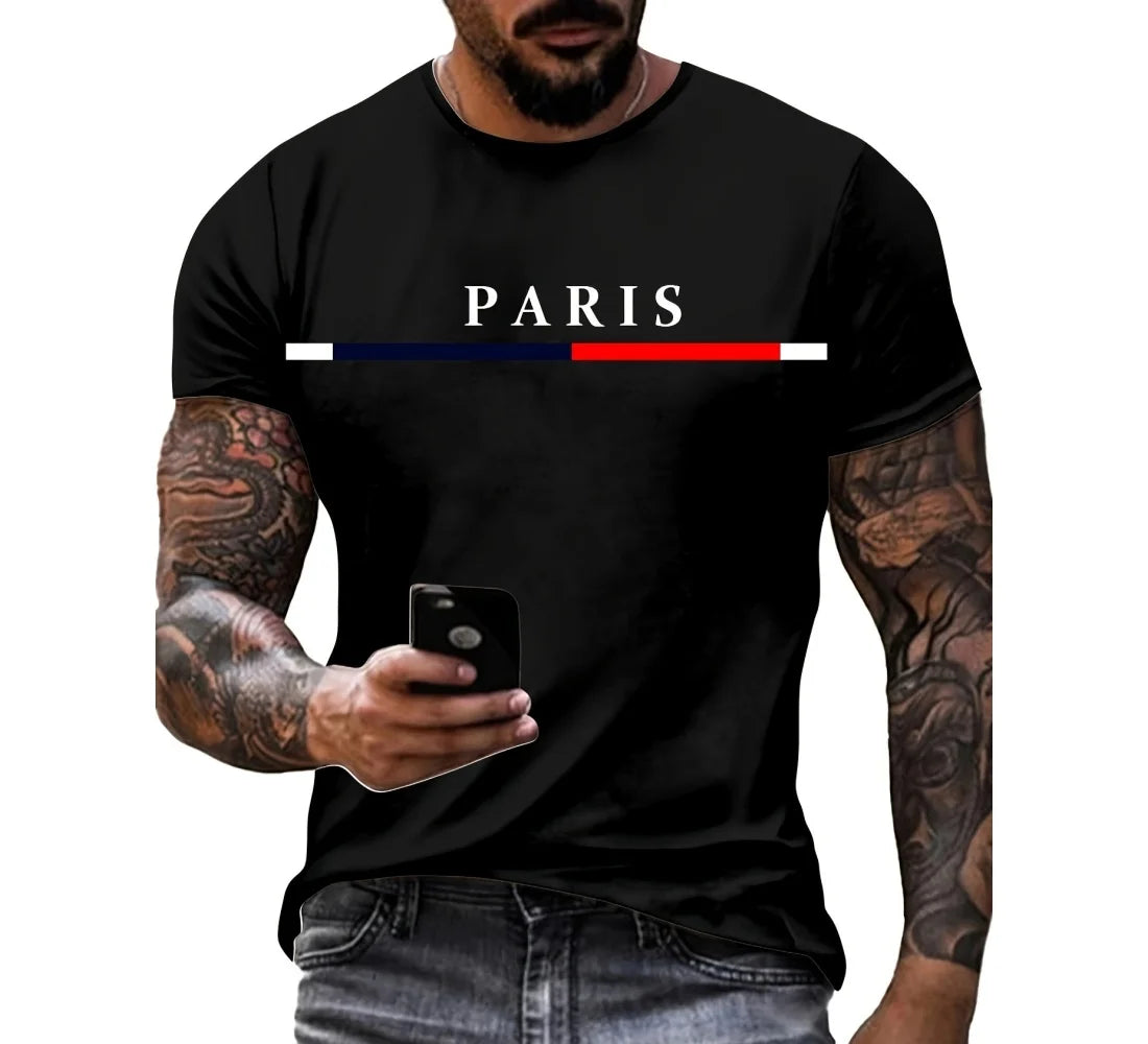 Fashion T-shirt For Men Gradient Color Paris Graphic 3D Printed T-shirts Casual Short sleeved Tees Oversized Men's Clothing Tops