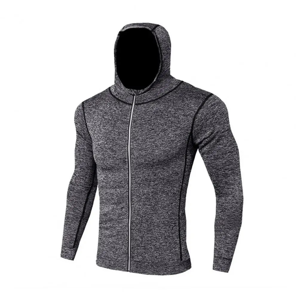 Men Hooded Zipper Jacket Men's Quick Dry Hooded Sport Coat Slim Fit Zipper Cardigan for Gym Outdoor Jogging Breathable