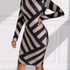 Women Elegant Colorblock Stripe Printed Dress African  OL Casual Round Sexy Long Sleeved Elastic Force Slim Dresses Vestidos