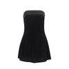 Summer Solid Off Shoulder Velvet Short Dress Women A-Line Spliced Strapless Mini Dresses 2024 High Waist Slim Club Dresses