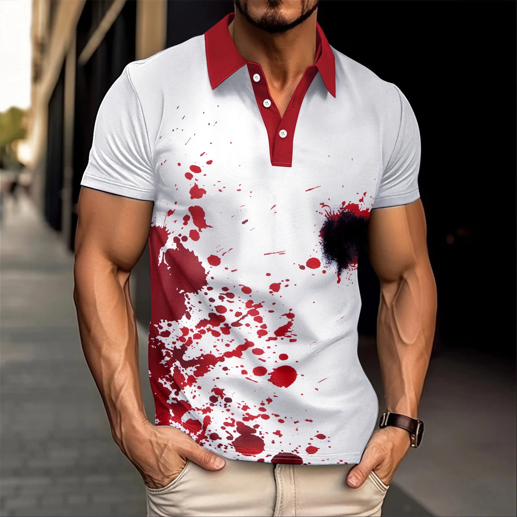 Fashion Summer Best-Selling Men's Short-Sleeved Polo Shirt, Positioning Digital Print, Lapel, Button, Street Men's Top