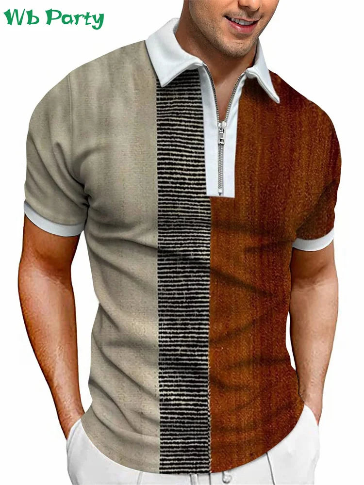 Vertical Striped Print Men's Shirts Men's Clothing Lapel Polo Shirt for Men Mens Clothing Mens Polo Shirts Simple Striped Tops