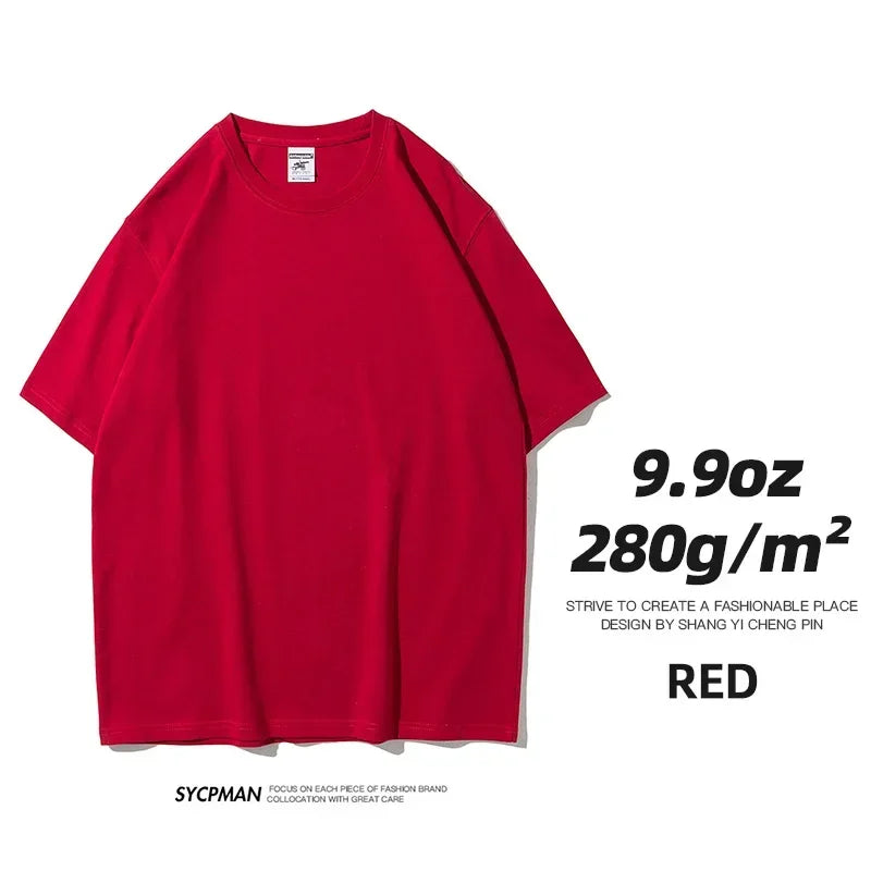 Sypcman Oversized T-Shirt 9.9oz 280 Grams Heavy High Qualtity Men Short Sleeve Tee Cotton Solid Color Customized OEM Streetwear