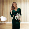 Lady Holiday Christmas Dress Elegant vintage velvet autumn Winter  V-neck long sleeve stretch waist length dress Party Dress