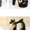 Fashion Women Pumps Sandals Summer Platform Belt Buckle Strap PU Square Heel Outdoor Korean Style Black Open Toe Grace 1550-1