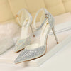 Korean Version Shiny Rhinestones High Heels Shoes Women Pumps Stiletto Sweet Heels Hollow Wedding Sandals 10 Cm Nightclub 283-16