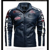 Autumn Winter Fleece Men's Motorcycle Leather Jacket Embroidery Racing Coat Windbreaker Outwear Faux Leather Biker Jacket