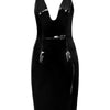 S-6XL Shiny Vinyl Latex Dress Back Zip Bodycon Sleeveless V-Neck PVC Faux Leather Party Club Midi Dress