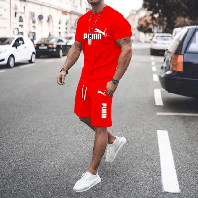 Men's clothing short-sleeved T-shirt + five-point shorts 2-piece set tracksuit fashion jogging casual Men's sets