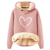 Autumn Winter Heart Print Fleece-Lined Thicken Lambs Wool Women'S Sweatshirt Loose Hoodie Pullover Blouse Warm Hoodie Tops