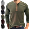 Men's Henley Collar Long Sleeved T-shirts Solid Casual Top Single Breasted Pocket TShirt Soft Comfy Bottoming Shirt for Autumn