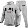 Men's Luxury Hoodie Set Milano Print Sweatshirt Sweatpant for Male Hooded Tops Jogging Trousers Suit Casual Streetwear Tracksuit