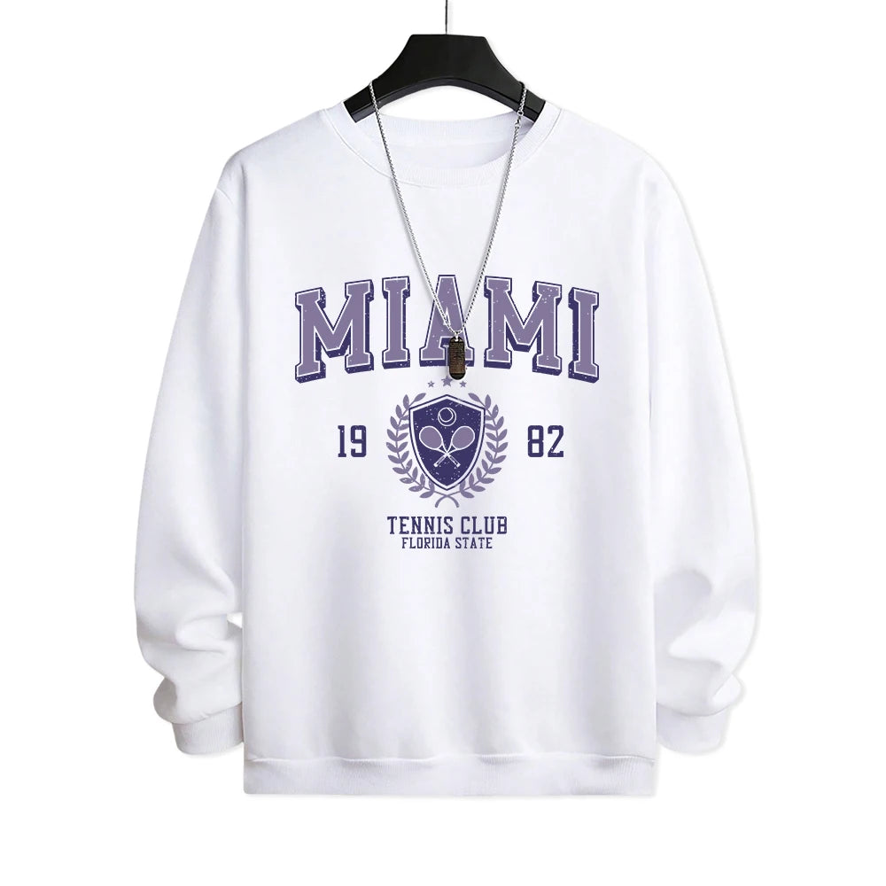 Miami Letter Pattern Printing Men Sweatshirt Casual Street Comfortable Pullover Fashion Hip Hop Tracksuit Autumn Warm Clothes