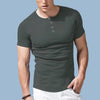 Summer New Bottoming Shirt Men's Round Neck Solid Color Short Sleeve Tops Cotton Button Motion Casual Fashion T-shirt