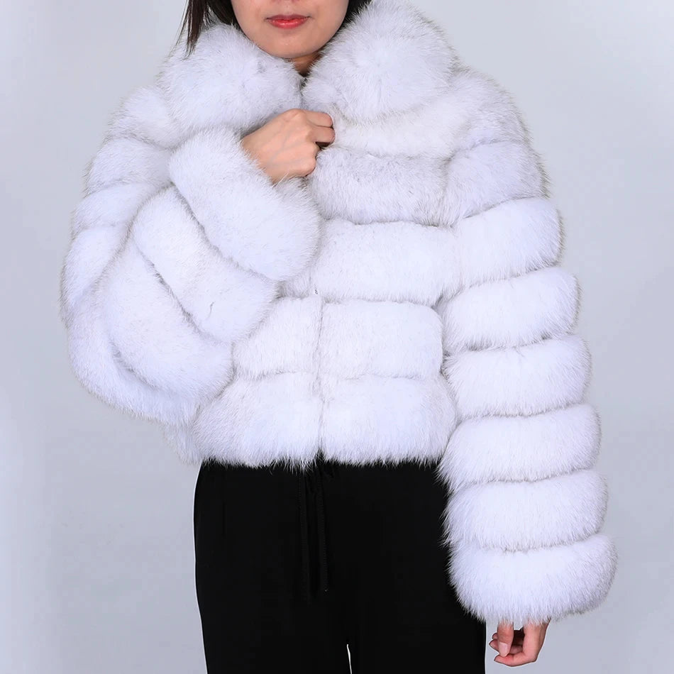 Maomaokong Real Fur Jacket  Women Winter Short Natural real Fox Fur Lady Zipper Fur Coat Female Warm Jacket  with Collar