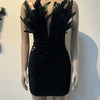 Znaiml Luxury Birthday Women’s Feathers Sequin Strapless Deep V-neck Black Bodycon Mini Dresses Sexy Club Party Night Prom Robe