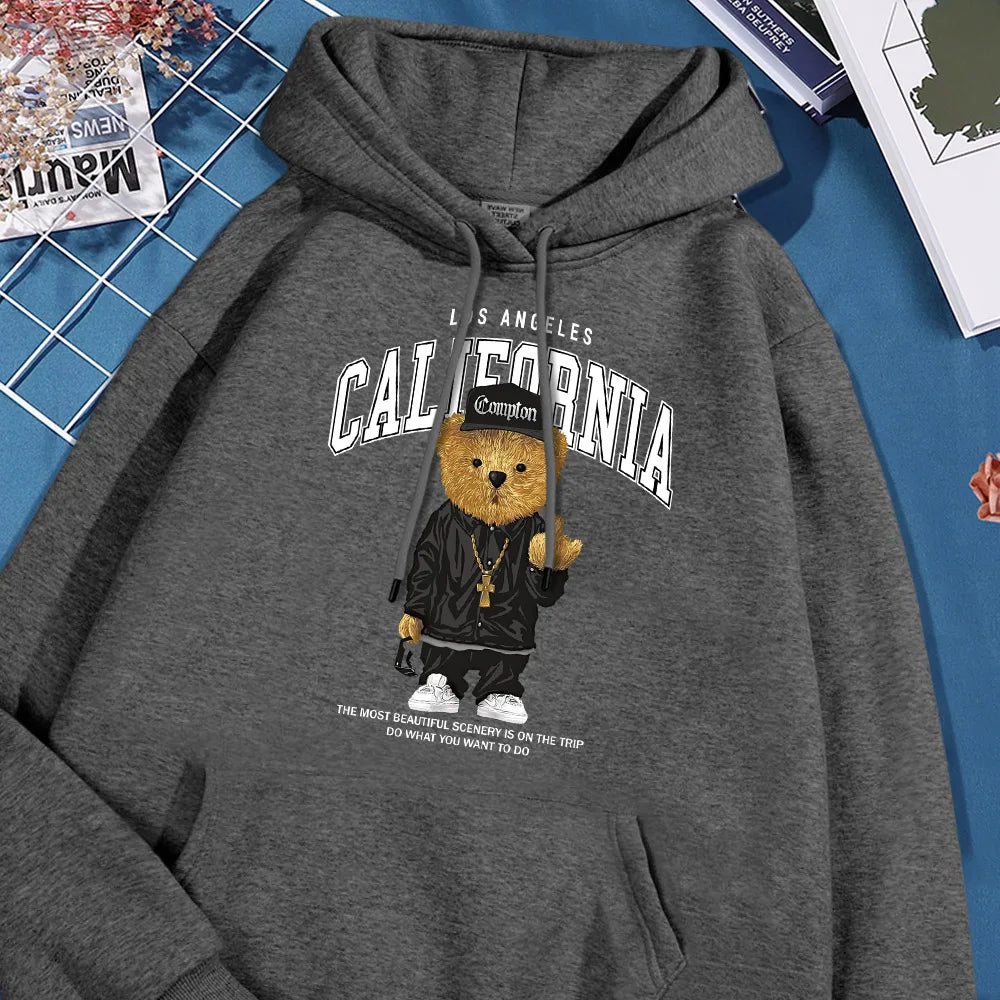 Hip Hop Bear Hoodie Men Los Angeles California Letter Hoodies Streetwear Hip Hop Sweatshirt Street Comfort Hoody Men's Clothing